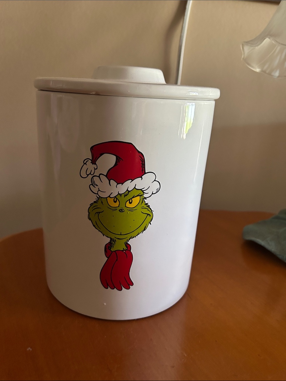 Grinch Holiday Ceramic Storage Canister - White with Red & Green